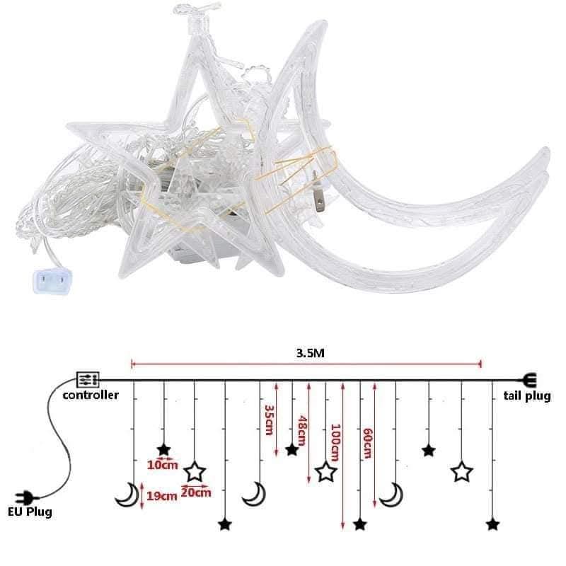 Star Moon Curtain Lights - 12 feet