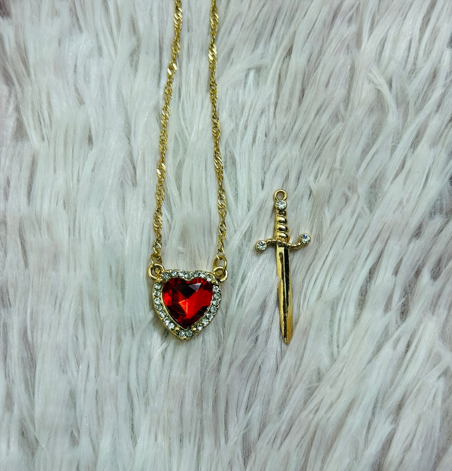 Heart & Sword necklace (2 set chain) with Premium Box