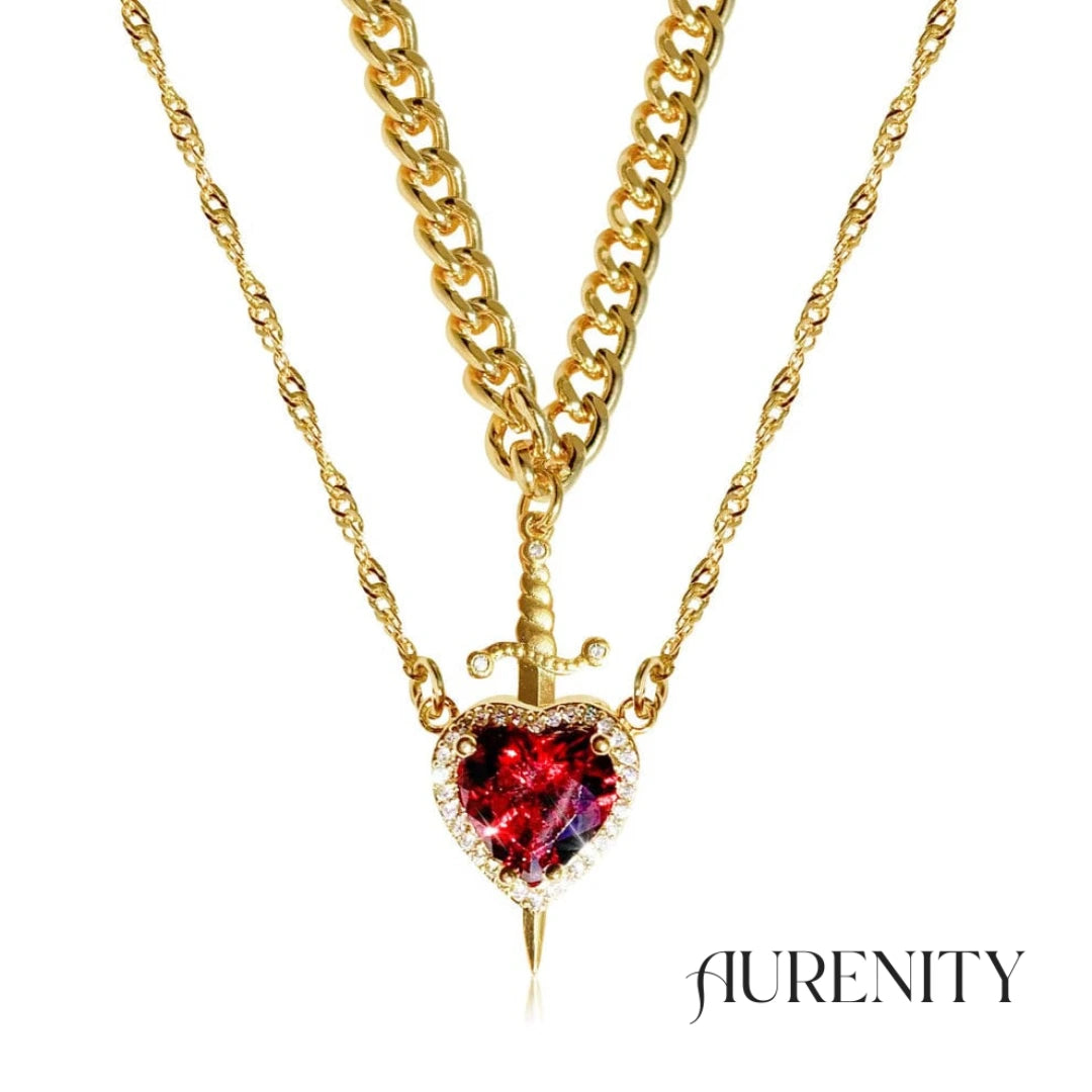 Heart & Sword necklace (2 set chain) with Premium Box