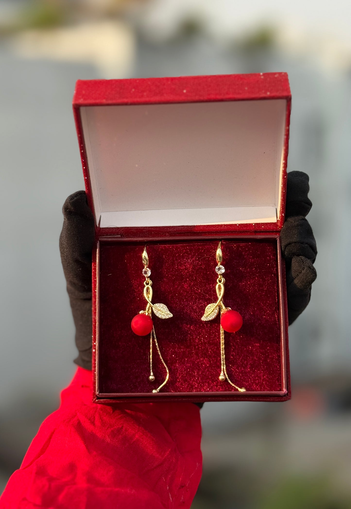 ✨Korean style Cherry & Leaf dangle earring ✨