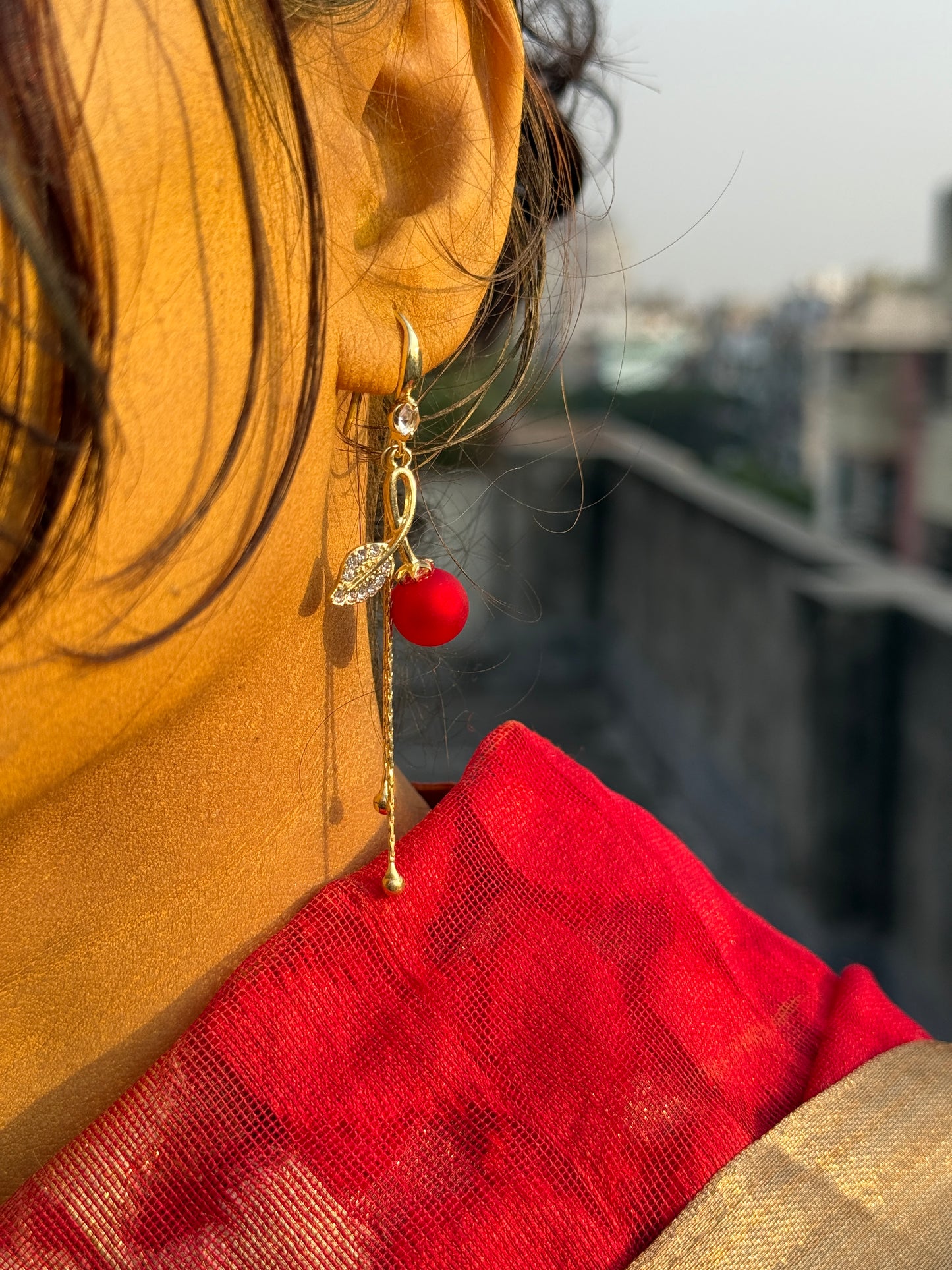 ✨Korean style Cherry & Leaf dangle earring ✨