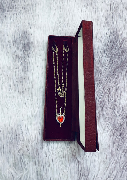 Heart & Sword necklace (2 set chain) with Premium Box