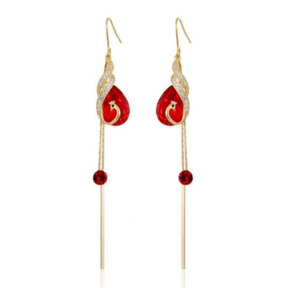 Gold plated Peacock long tassel Earrings