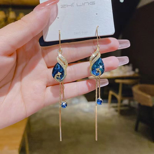 Gold plated Peacock long tassel Earrings
