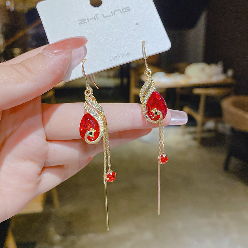 Gold plated Peacock long tassel Earrings