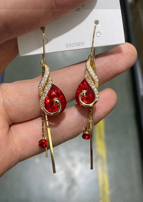 Gold plated Peacock long tassel Earrings