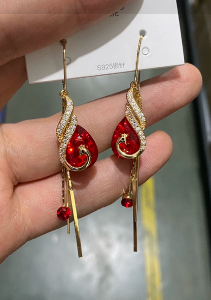 Gold plated Peacock long tassel Earrings