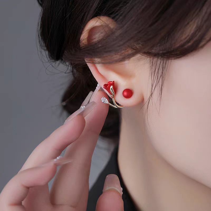 Red Tulip Flower Earring 🌹