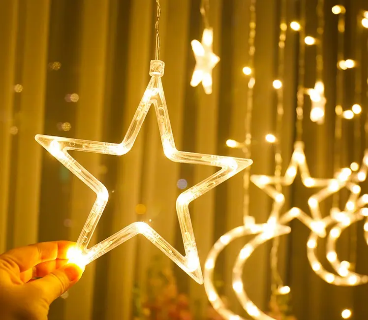 Star Moon Curtain Lights - 12 feet